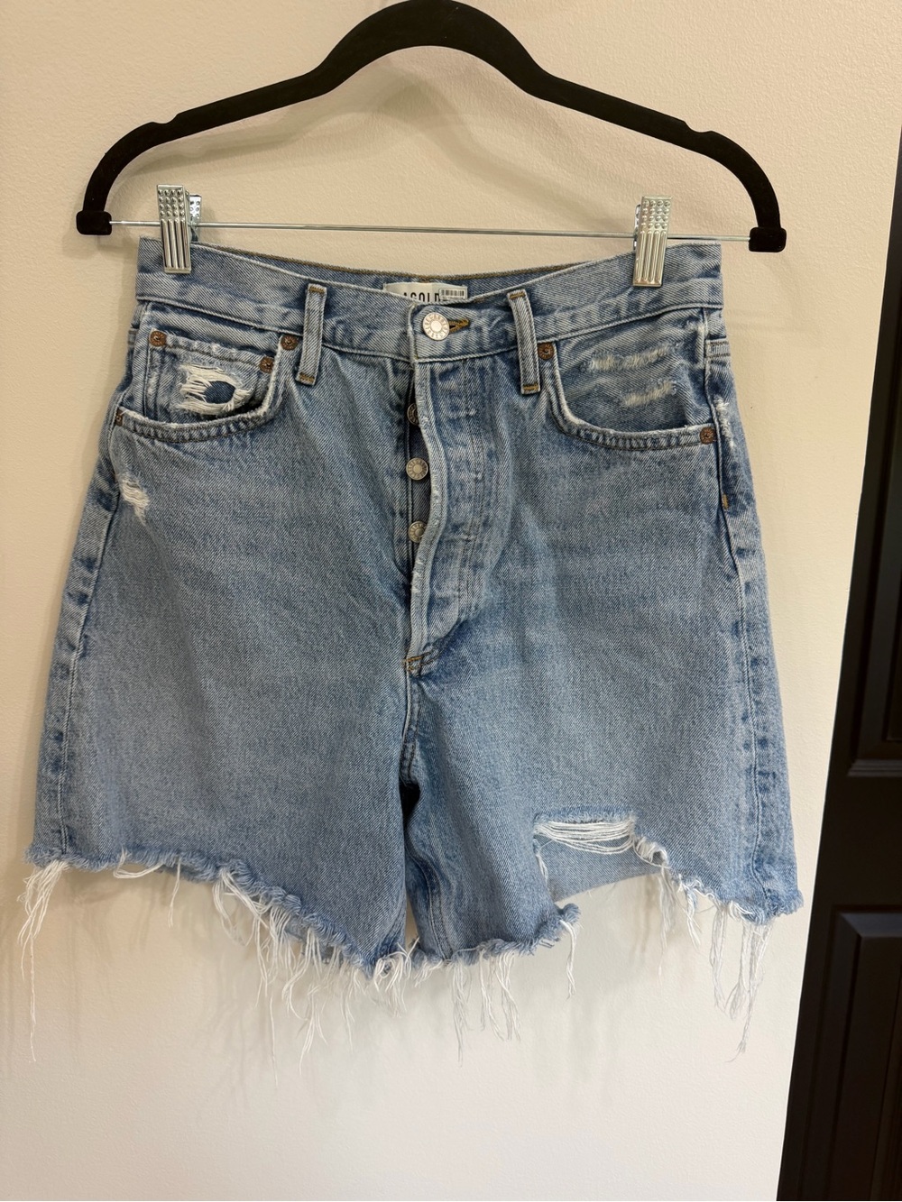 AGOLDE Light Wash Distressed High-Rise Jean Shorts